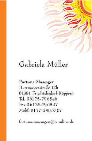 Visitenkarte Gabriela Müller, Fortuna Massagen