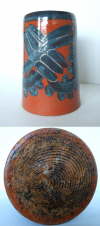 mystery vase rostrot mit taubenblau, gleiche glasur wie kerzenhalter - 600pix